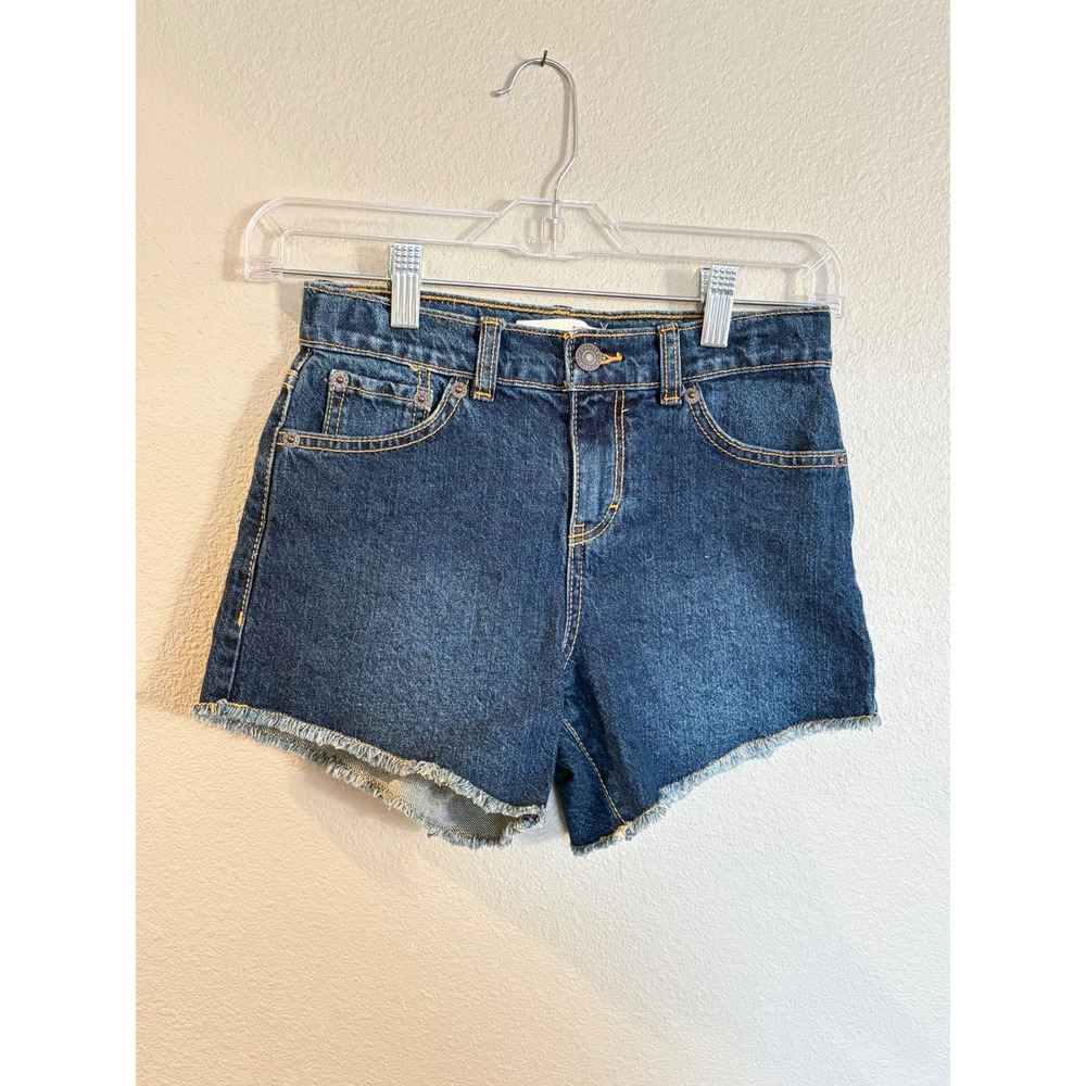 Levis Girls A-Line Short Stretch Dark Wash Denim Frayed Hem Size 7 REG NEW
